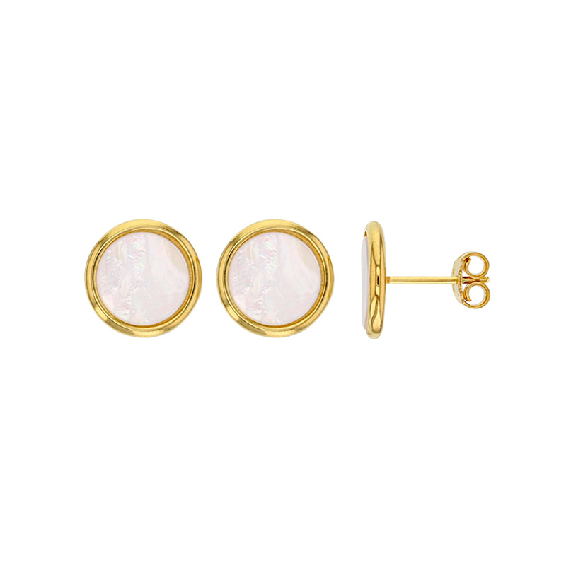 Boucles d'oreilles puces rond nacre blanche, Plaqué or