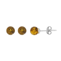Boucles d'oreilles puces rondes 6mm ambre verte et argent 925/1000