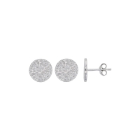 Boucles d'oreilles puces rondes aspect froissé, argent 925/1000 platiné