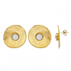 Boucles d'oreilles puces rondes avec pierre d'imitation blanche, argent 925/1000 doré