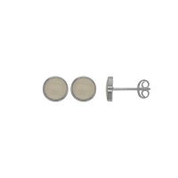 Boucles d'oreilles puces rondes émail noir, argent 925/1000 platiné