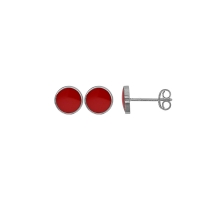 Boucles d'oreilles puces rondes émail noir, argent 925/1000 platiné