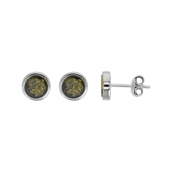 Boucles d'oreilles puces rondes et plates, ambre cognac en argent 925/1000