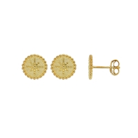 Boucles d'oreilles puces rondes étoiles perlées, argent 925/1000 doré