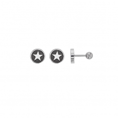 Boucles d'oreilles puces rondes motif étoile, acier et acier noir