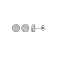 Boucles d'oreilles puces rondes pavées d'oxydes, argent 925/1000 rhodié