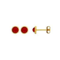 Boucles d'oreilles puces rondes perlées ornées d'une améthyste, argent 925/1000 doré