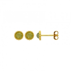 Boucles d'oreilles puces rondes perlées ornées d'une améthyste, argent 925/1000 rhodié