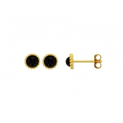 Boucles d'oreilles puces rondes perlées ornées d'une améthyste, argent 925/1000 rhodié