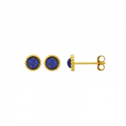 Boucles d'oreilles puces rondes perlées ornées d'une améthyste, argent 925/1000 rhodié