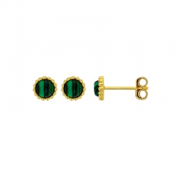 Boucles d'oreilles puces rondes perlées ornées d'une améthyste, argent 925/1000 rhodié