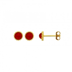 Boucles d'oreilles puces rondes perlées ornées d'une améthyste, argent 925/1000 rhodié