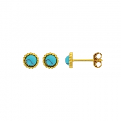 Boucles d'oreilles puces rondes perlées ornées d'une améthyste, argent 925/1000 rhodié