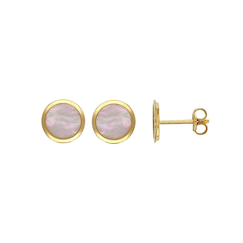 Boucles d'oreilles puces rondes serti clos nacre Or 750/1000