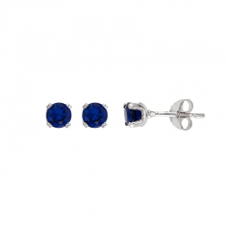 Boucles d'oreilles puces serti 4 griffes, Saphir de Ceylan, Or blanc 750/1000