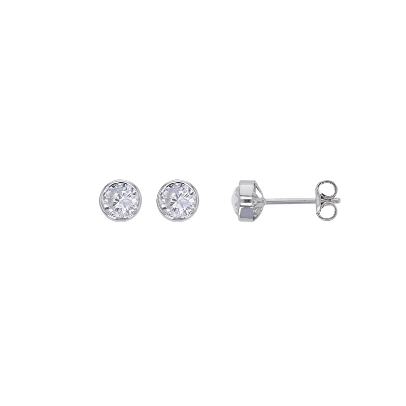 Boucles d'oreilles puces serti clos, oxyde Or blanc 750/1000 diam. 5mm