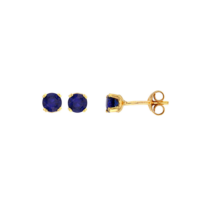 Boucles d'oreilles puces serti 4 griffes, Saphir de Ceylan, Or 750/1000
