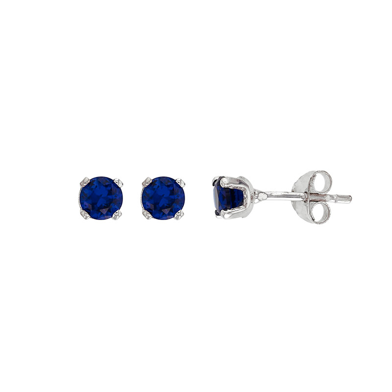 Boucles d'oreilles puces serti 4 griffes, Saphir de Ceylan, Or blanc 750/1000