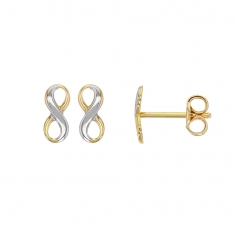 Boucles d'oreilles puces Symbole de l'Infini en Or 750/1000 blanc et jaune