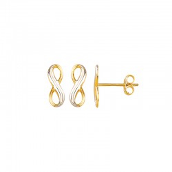 Boucles d'oreilles puces Symbole de l'Infini en Or 750/1000 blanc et jaune