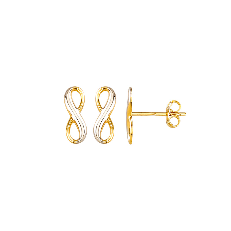 Boucles d'oreilles puces Symbole de l'Infini en Or 750/1000 blanc et jaune