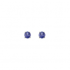 Boucles d'oreilles puces Tanzanite ronde sertie 4 griffes, Or blanc 750/1000