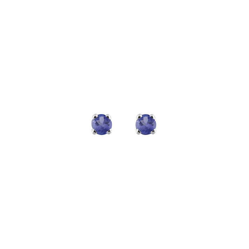 Boucles d'oreilles puces Tanzanite ronde sertie 4 griffes, Or blanc 750/1000