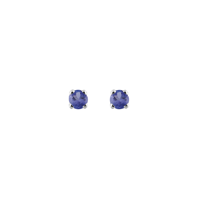 Boucles d'oreilles puces Tanzanite ronde sertie 4 griffes, Or blanc 750/1000