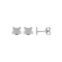 Boucles d'oreilles puces tête de chat, argent 925/1000 rhodié