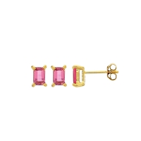 Boucles d'oreilles puces Tourmaline rose taille rectangle 6x4mm, Or 750/1000