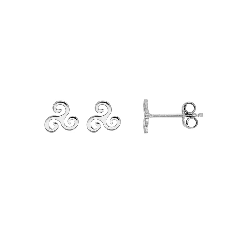 Boucles d'oreilles puces triskèle, argent 925/1000 rhodié