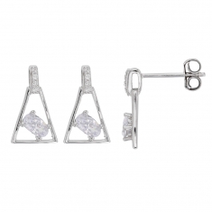 Boucles d'oreilles pyramide argent 925/1000 rhodié avec oxydes de zirconium