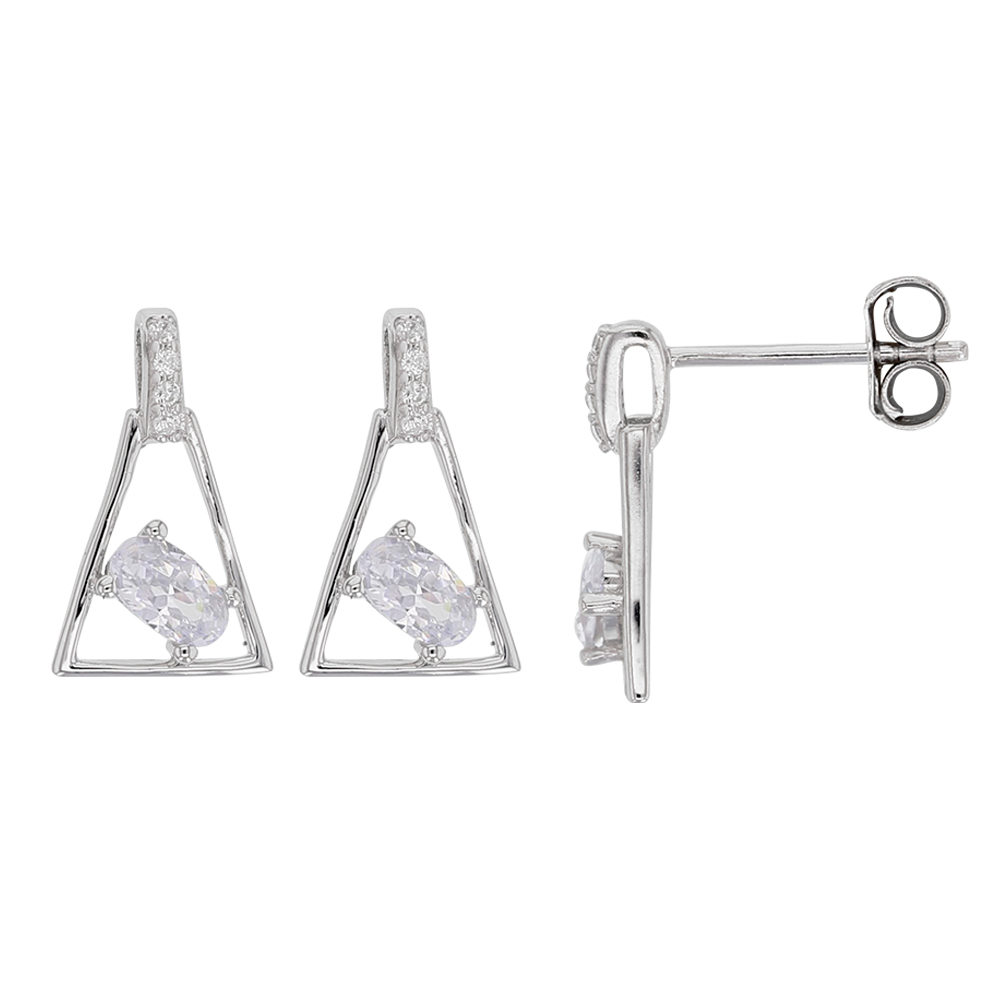 Boucles d'oreilles pyramide argent 925/1000 rhodié avec oxydes de zirconium