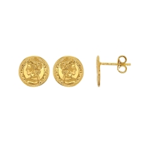 Boucles d'oreilles QUEEN rondes en Argent 925/1000 doré motif Reine d'Angleterre