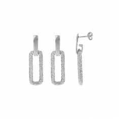 Boucles d'oreilles rectangle martelé, argent 925/1000 platiné