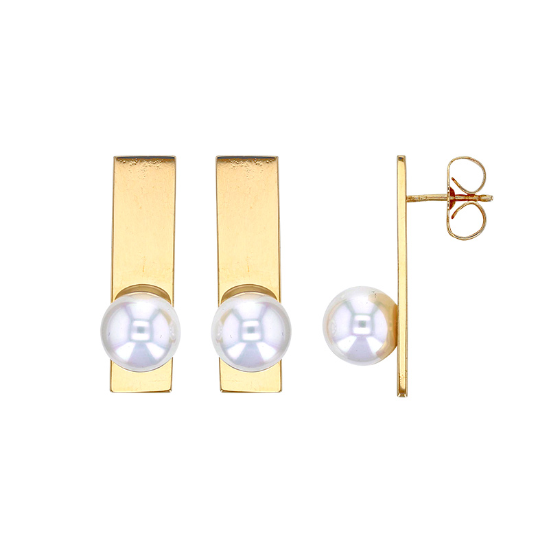 Boucles d'oreilles rectangles ornées d'une perle de Majorque blanc nacré en laiton doré