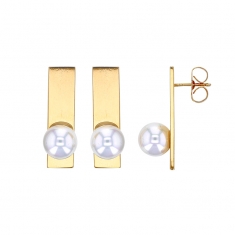 Boucles d'oreilles rectangles ornées d'une perle de Majorque blanc nacré en laiton doré