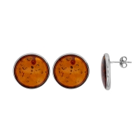 Boucles d'oreilles rond ambre cognac, argent 925/1000