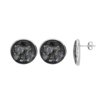 Boucles d'oreilles rond ambre verte, argent 925/1000