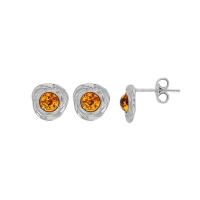 Boucles d'oreilles rond entrelacé, ambre cognac argent 925/1000 rhodié