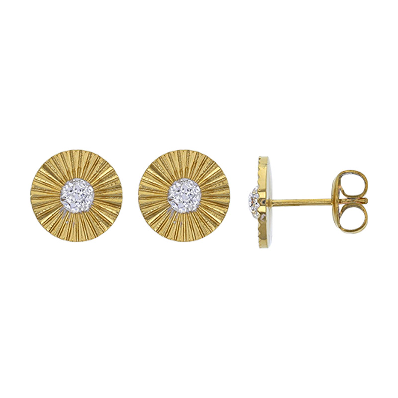 Boucles d'oreilles rond motif soleil avec un cristal en acier doré