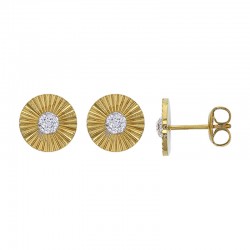 Boucles d'oreilles rond motif soleil avec un cristal en acier doré