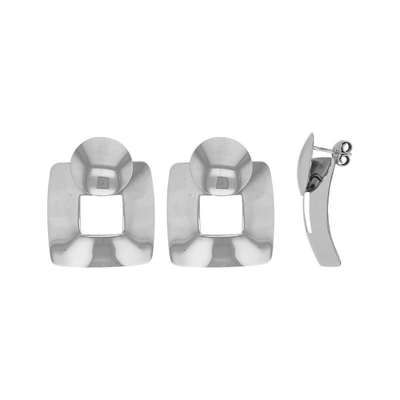 Boucles d'oreilles rond sur un carré ajouré en argent 925/1000 rhodié