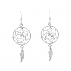 Boucles d'oreilles rondes avec plume en argent 925/1000 rhodié