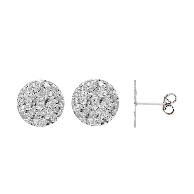 Boucles d'oreilles rondes effet martelé en argent 925/1000 platiné