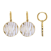 Boucles d'oreilles rondes émail noir strié en acier doré