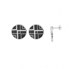 Boucles d'oreilles rondes en céramique noire et argent rhodié 925/1000 avec des oxydes de zirconium