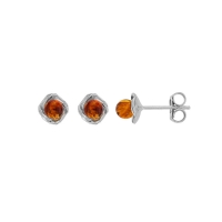 Boucles d'oreilles rondes entrelacées, ambre cognac en argent 925/1000 rhodié