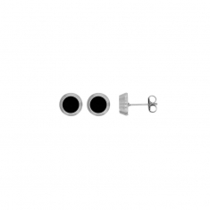 Boucles d'oreilles rondes homme acier et Agate noire 9mm