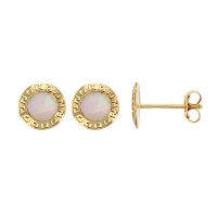 Boucles d'oreilles rondes Or 750/1000 et nacre avec motif